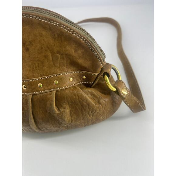 Vintage Innue Purse Tan Brown Italian Leather Crossbody Bag Medium Boho Zipper - Picture 4 of 13